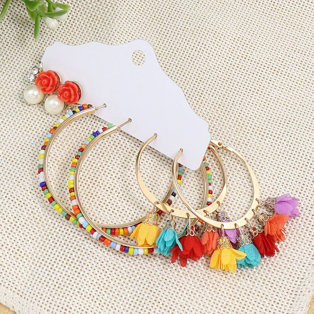 Wholesale Boho Vintage Three Piece Set Tassel Flower Earrings