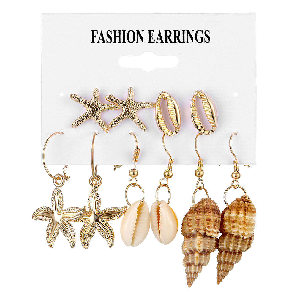 Wholesale Fashion Gold and Silver Natural Shell Scallop Earring Set