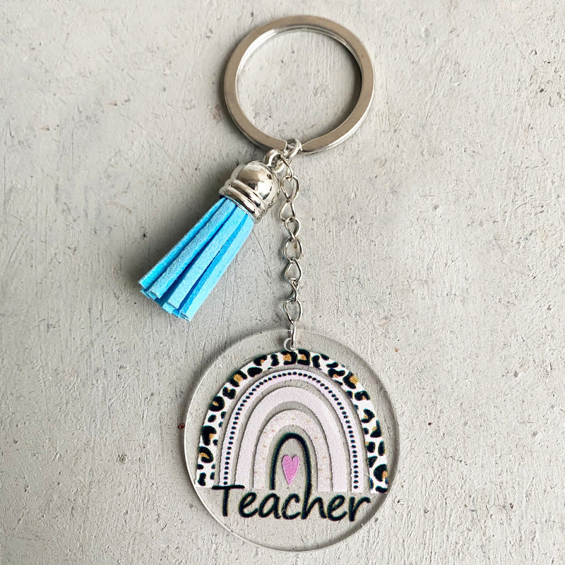 Wholesale 3PCS/PACK  Acrylic Apple Rainbow Print Leather Tassel Keychains