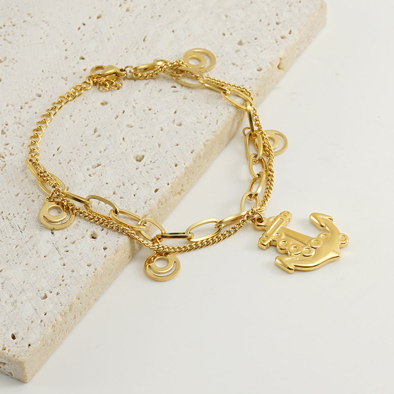 Wholesale Double Layer Titanium Steel Heart Shape 18K Multi-Layer Rose Bracelet