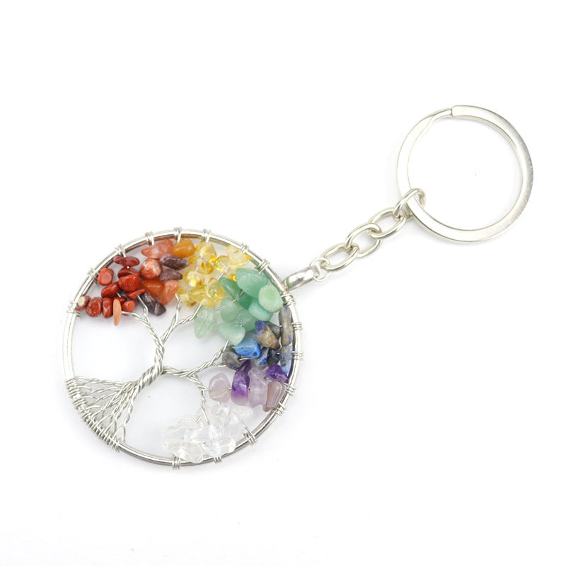 Wholesale Natural Crushed Stone Crystal Tree Root Tree of Life Pendant Keychain