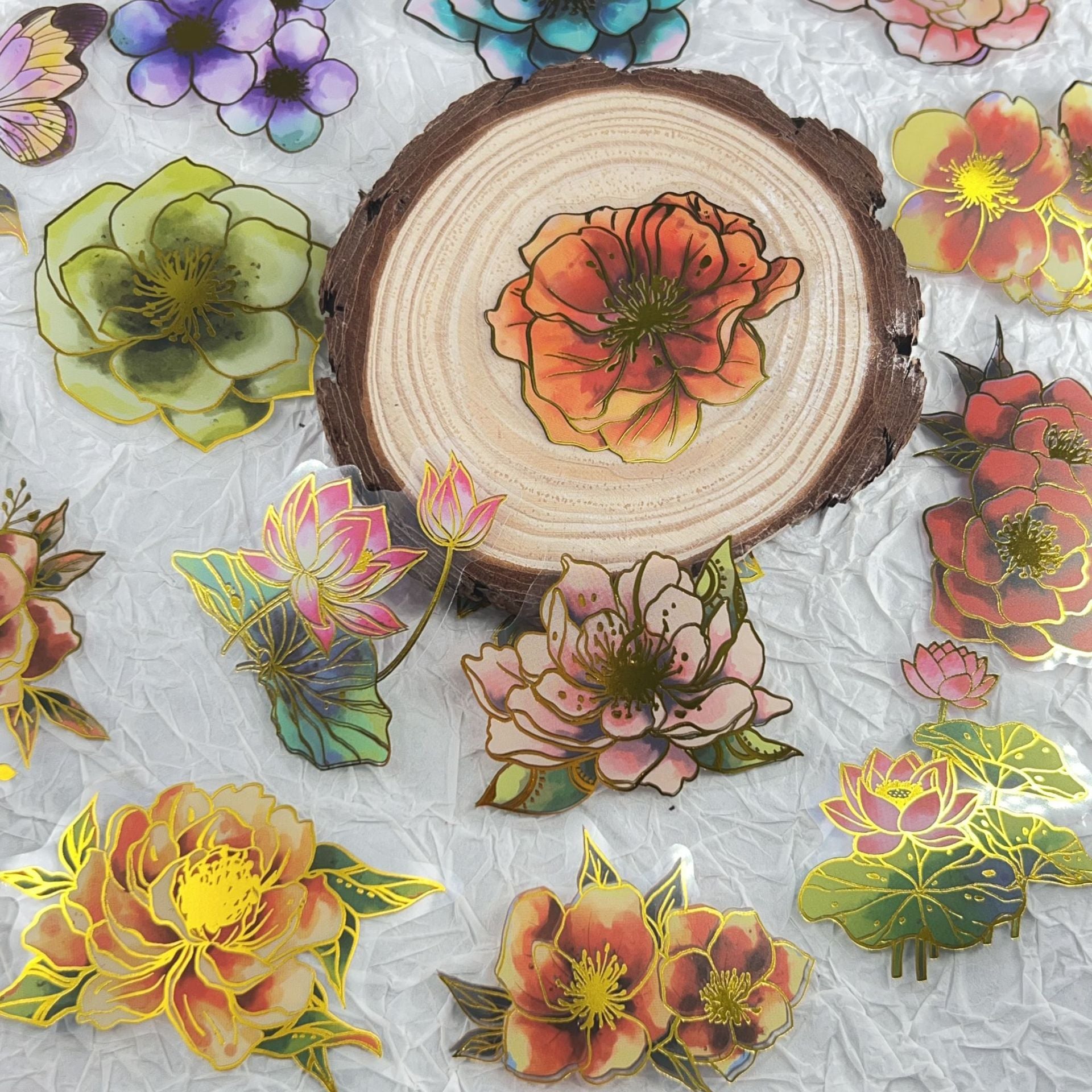 Wholesale 50pcs hot stamping floral Waterproof Vinyl Stickers