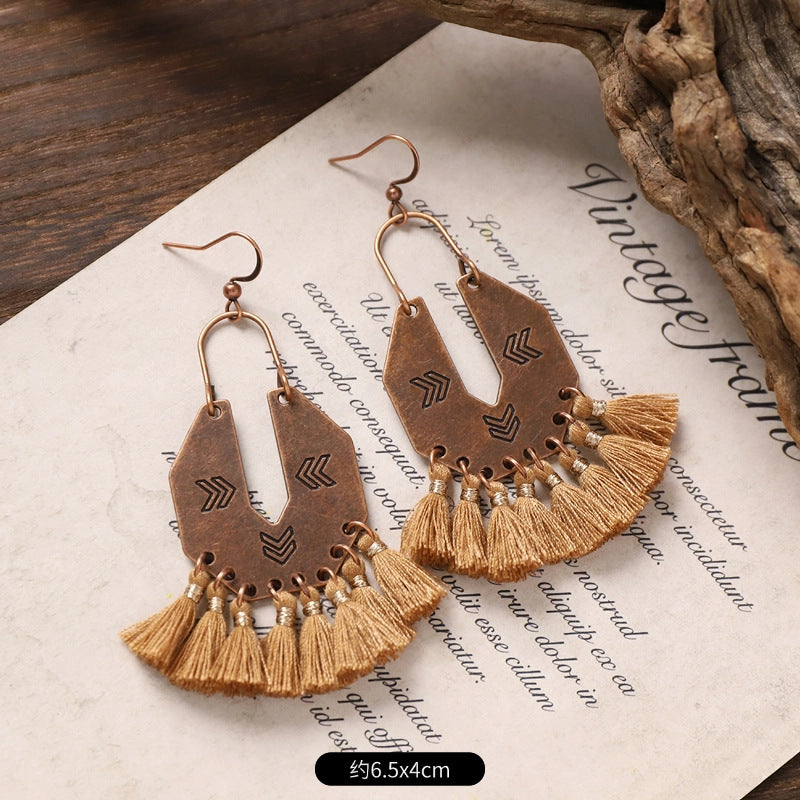Wholesale Bohemian Feng Shui Drop shaped Long tassel Earrings