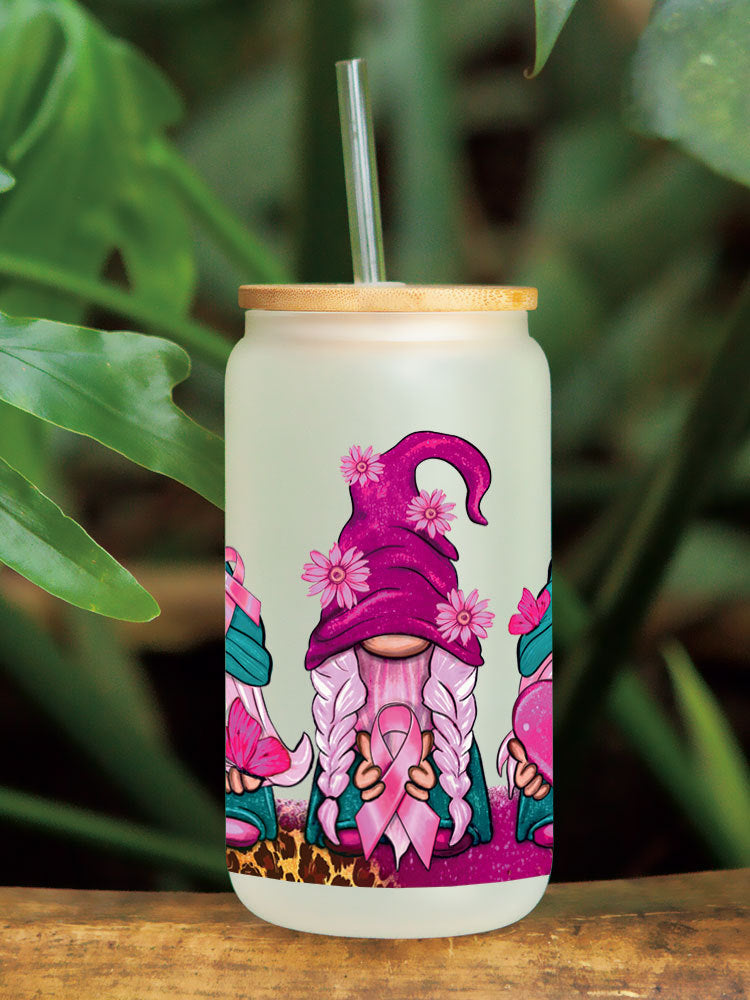 Wholesale Pink Cartoon Cute Anti-Cancer Theme 16oz Cup UV DTF Wraps