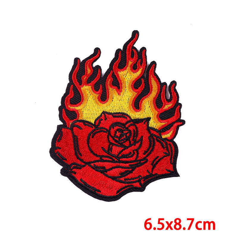 Wholesale 10pcs Punk Flame Embroidery  Rose Skull Down Cloth Sticker DIY Patches