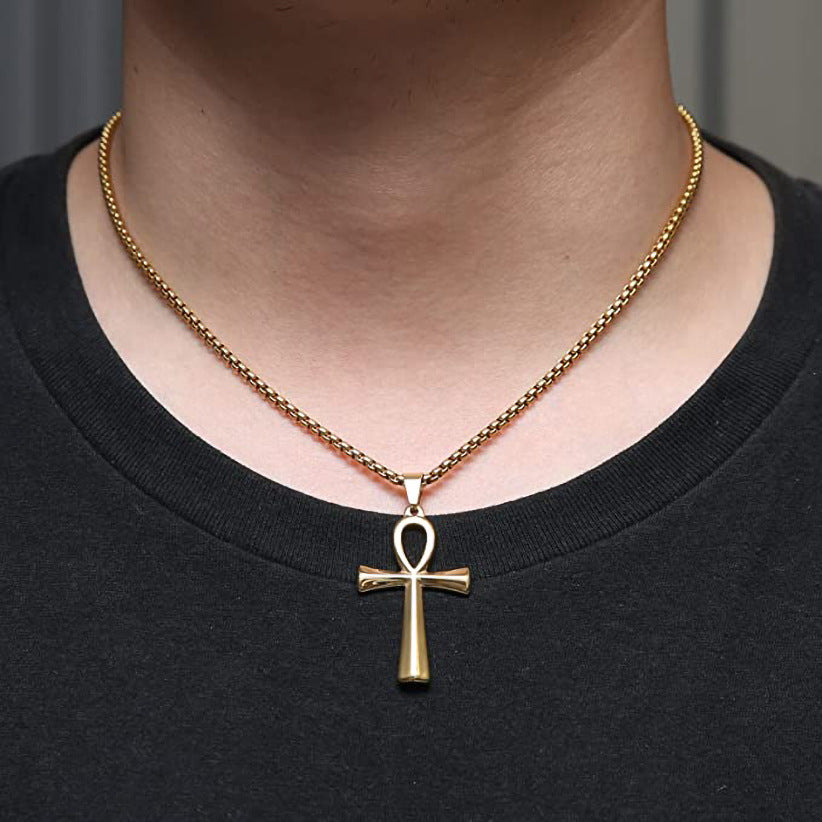 Wholesale Smooth Egyptian Ankh Cross Pendant Men' s Necklace