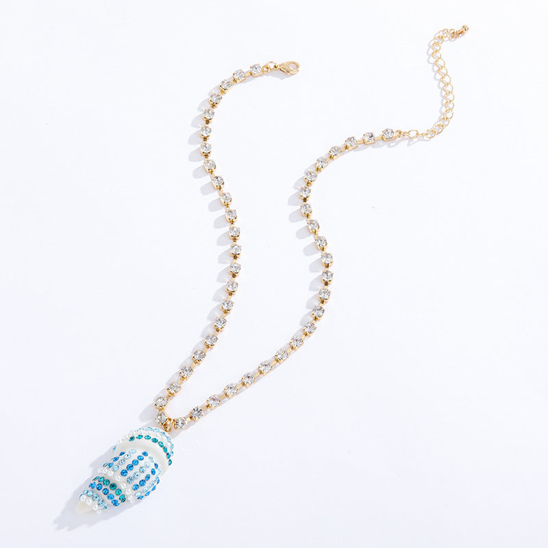 Wholesale Blue Coast Conch Diamond Summer Ocean Set  Alloy Necklace