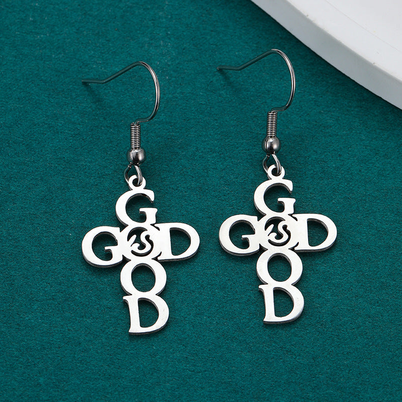 Wholesale Stainless steel cross heart long ear hooks