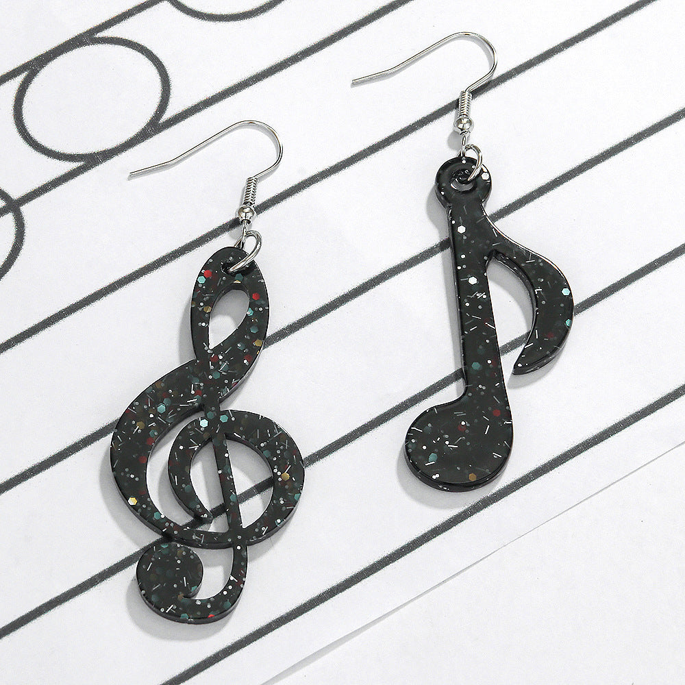 Wholesale Creative Musical Note Black Transparent Colorful Earrings