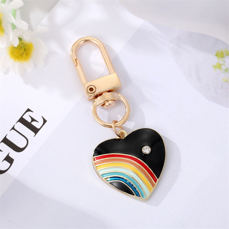 Wholesale 5pcs Diamond Heart Rainbow Alloy Keychains