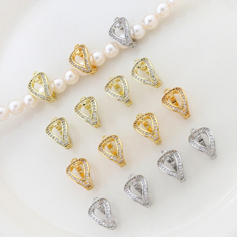 Wholesale 5pcs/pack 14k Copper-clad Gold Inlaid Zirconium Open Pearl Buckle DIY Handmade Jewelry Accessories Material