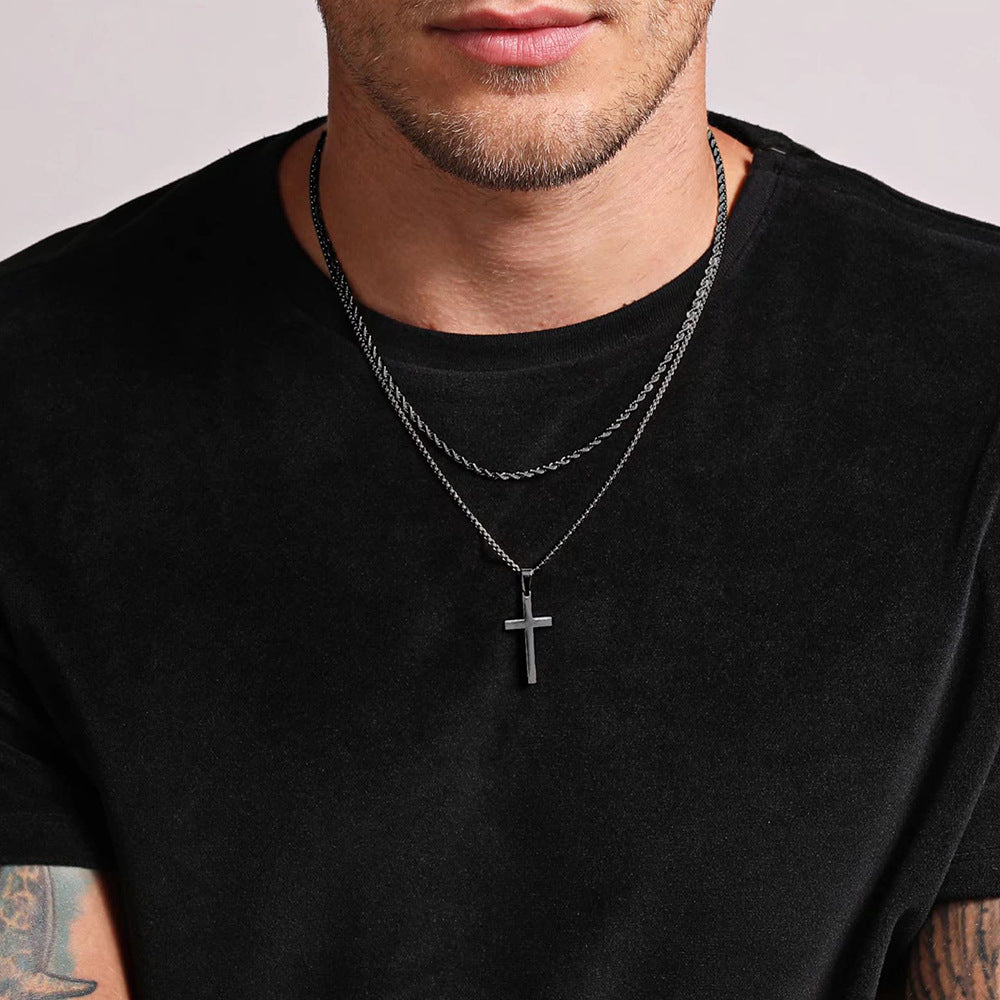 Wholesale Snake bone chain double layered cross pendant stainless steel necklace