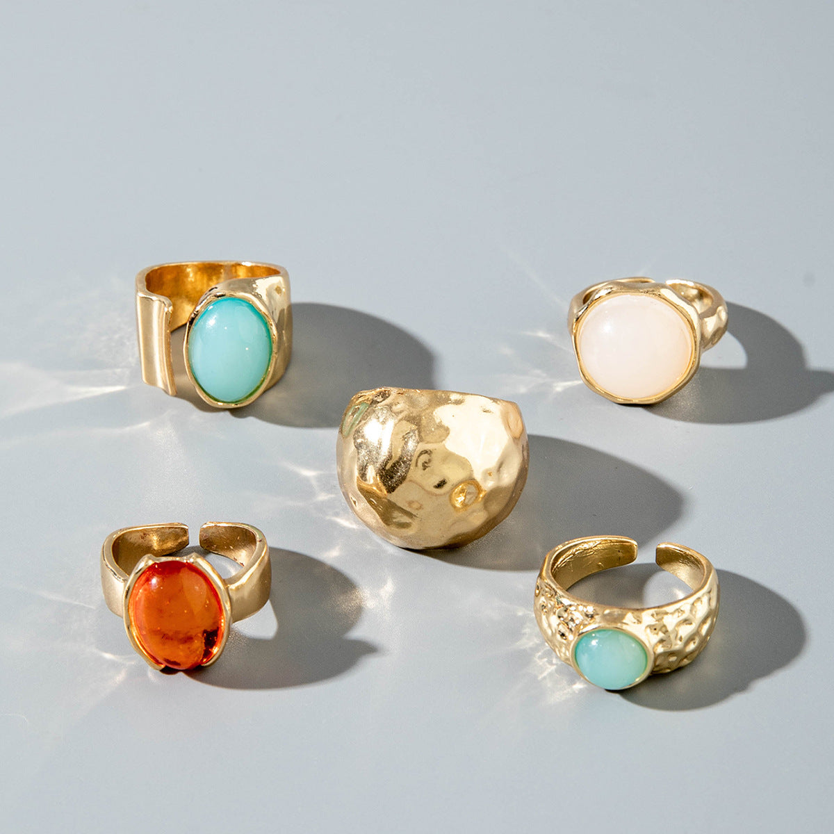 Wholesale Vintage Gemstone Irregular Ring Set