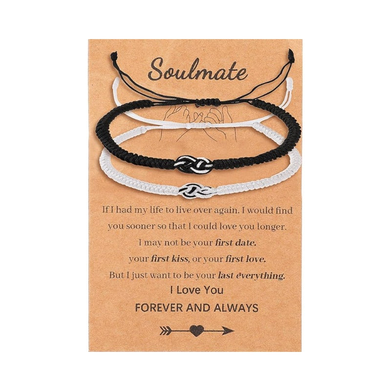 Wholesale Hand woven black and white Mobius ring adjustable bracelet