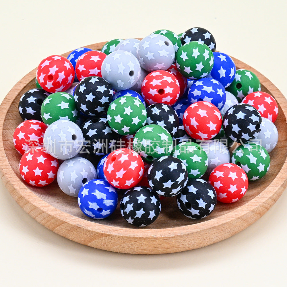 Wholesale 10pcs/pack Five-Pointed Star Watermark Food Grade Silicone DIY  Round Beads