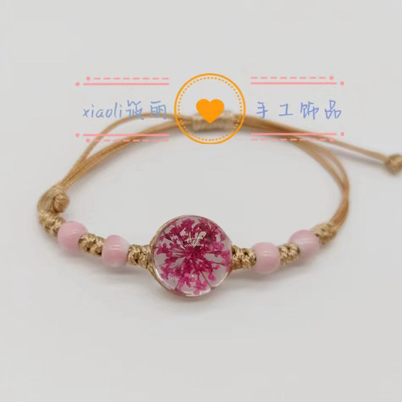 Wholesale Woven Colored Ceramic Beads Natural Real Flower Bracelet
