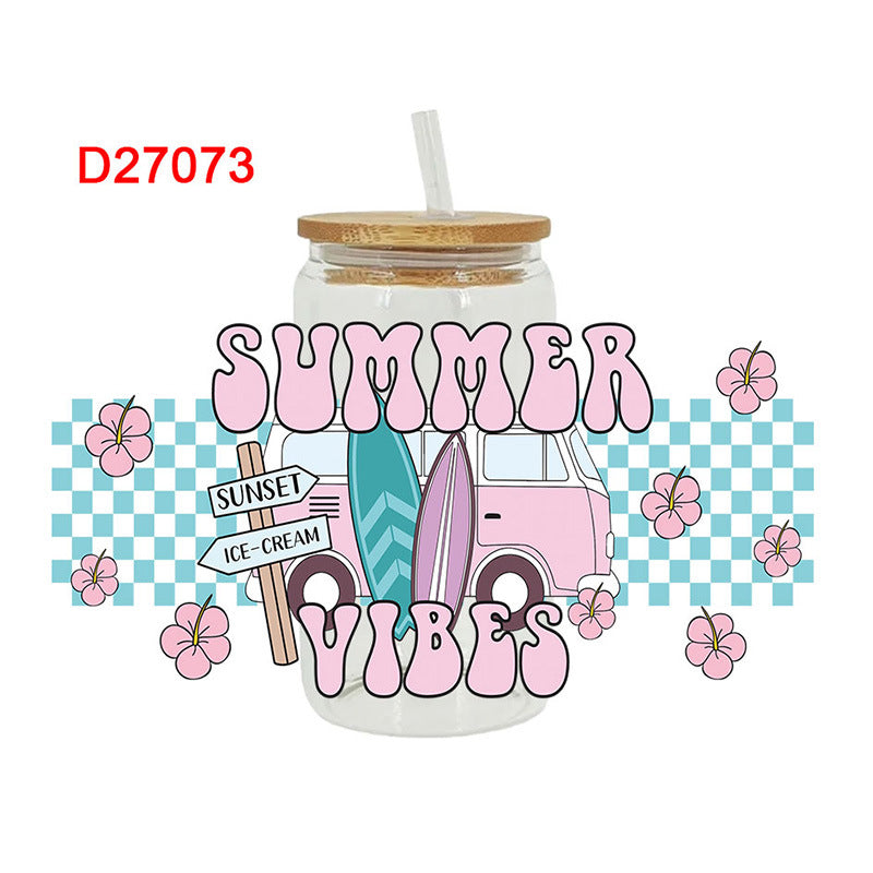 Wholesale Colorful Coconut Tree Car Summer Series  16oz Cup UV DTF Wraps