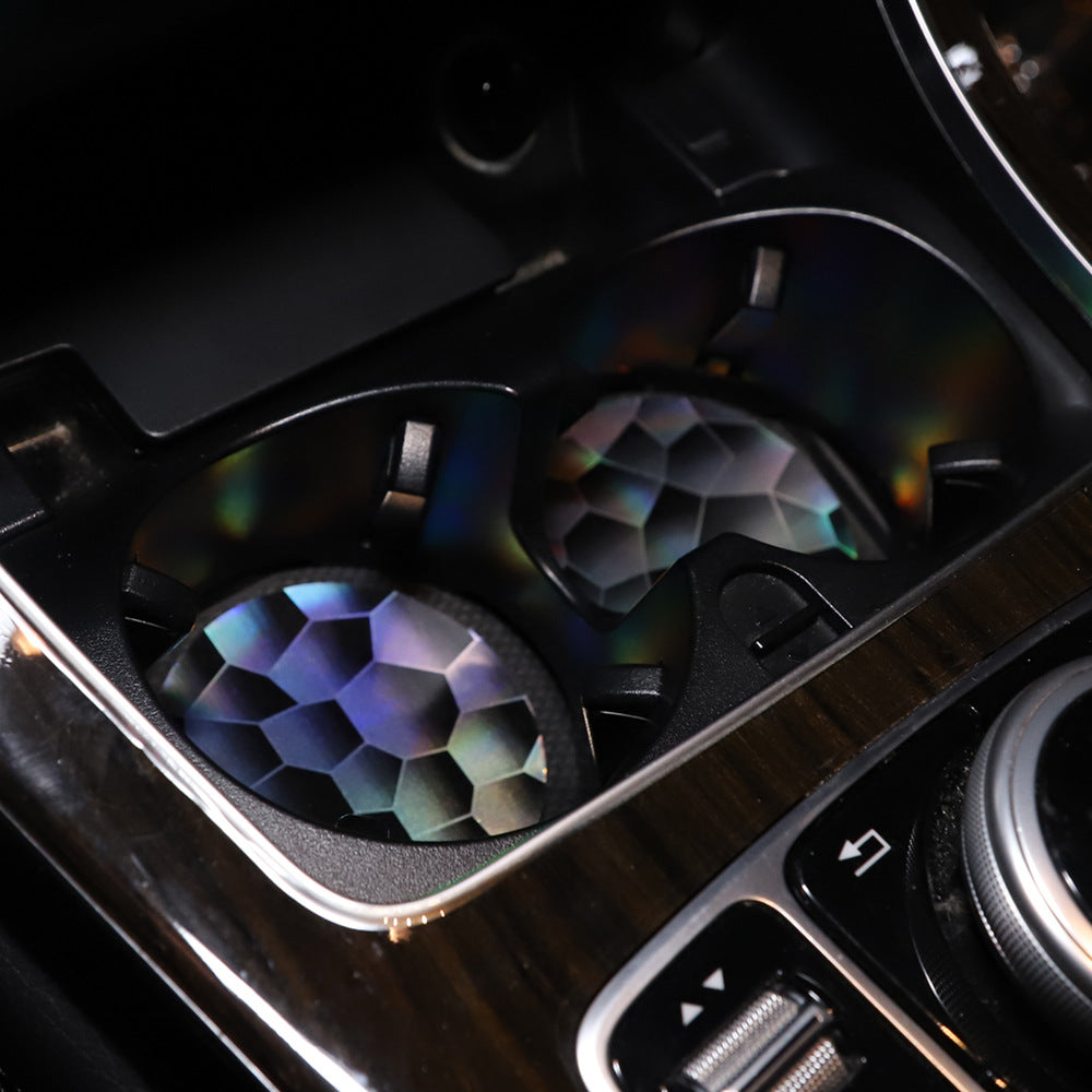 Wholesale Thickened Car Tea Coaster Anti-slip Mat with Laser PU Pattern