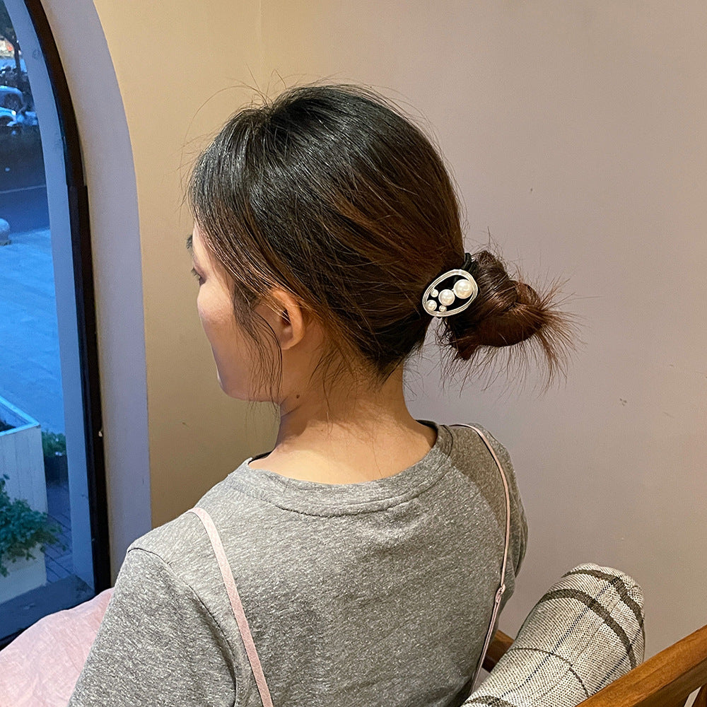 Wholesale pearl headdress metal hair rope hair accessories niche hair rope