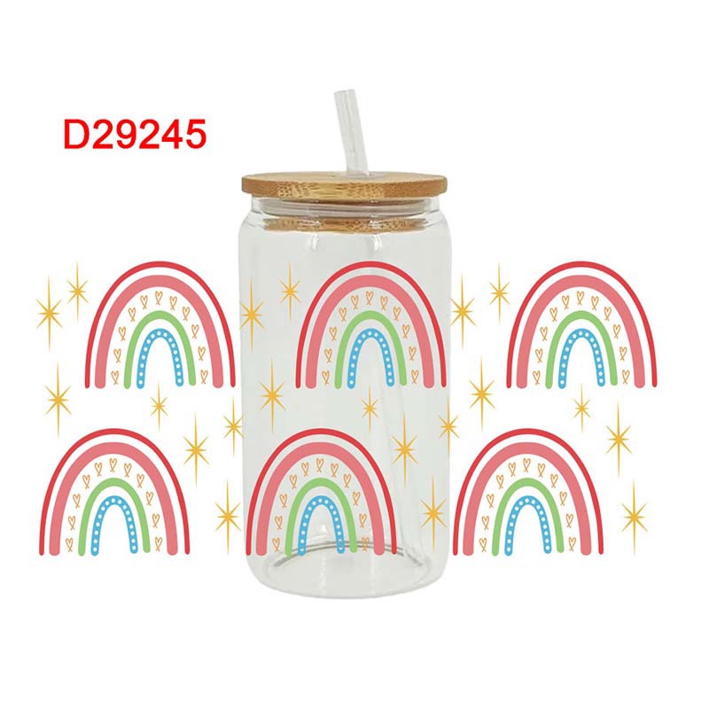 Wholesale Colorful Love Star Rainbow 16oz Cup UV DTF Wraps