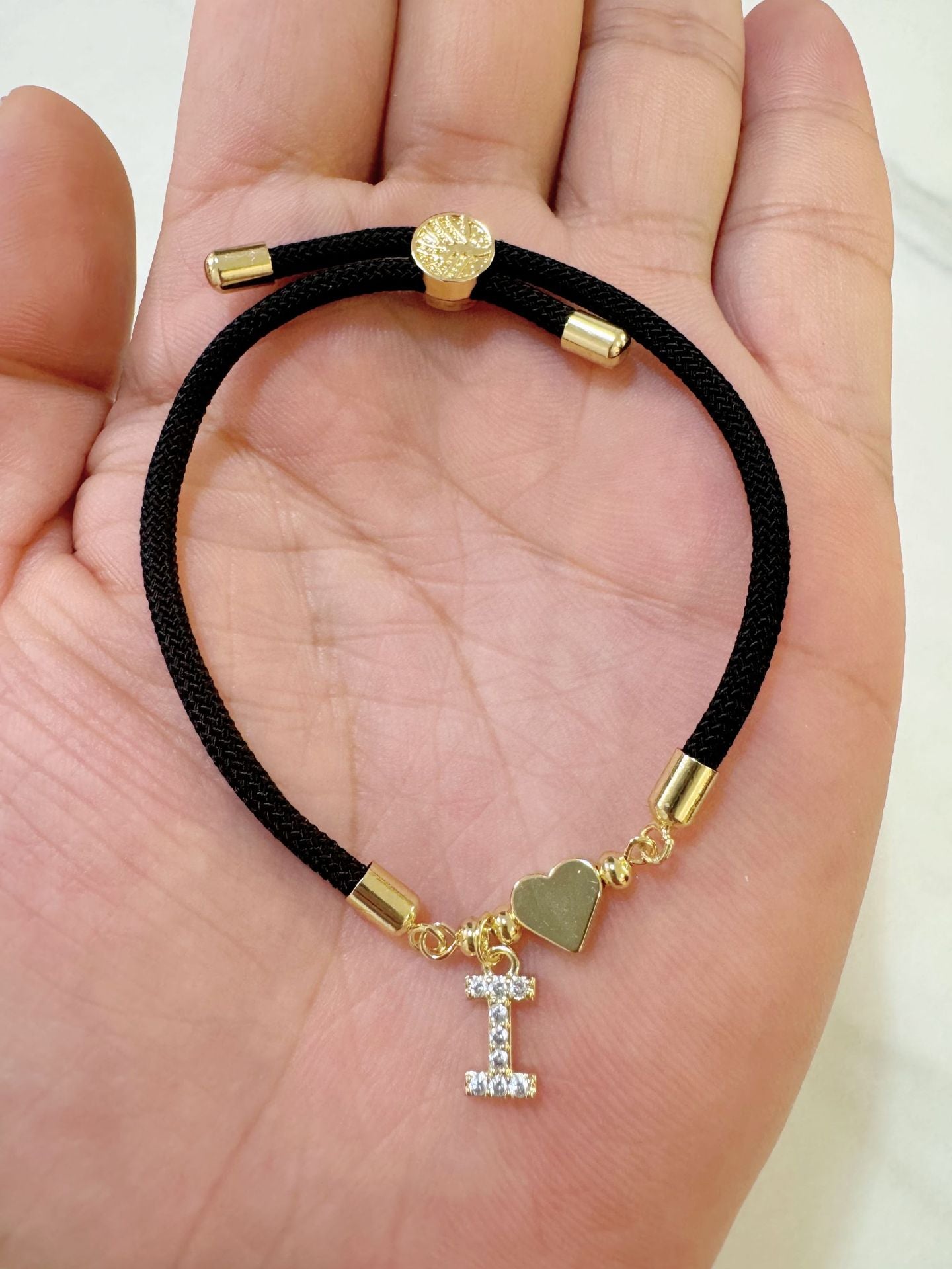 Wholesale A-Z Initial Letter Love Set Zirconia Adjustable Black Rope Bracelet