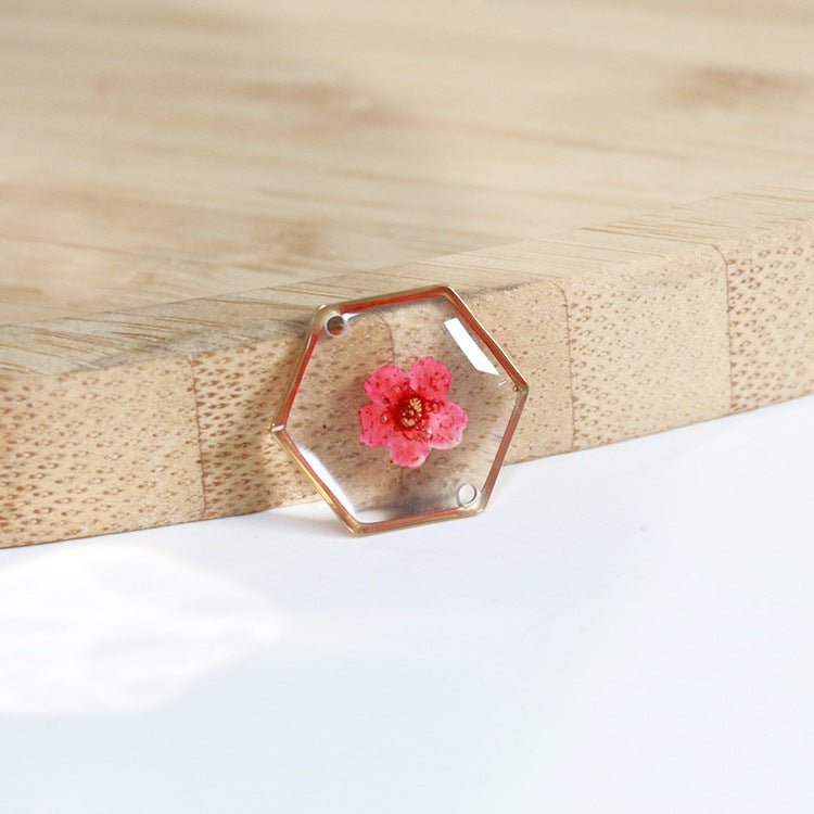 Wholesale New Hexagonal Dried Flower Bracelet Gold Silver Color Small Flower Forget-Me-Not Dried Flower Stainless Steel Chain