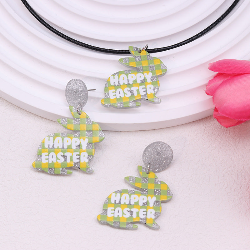 Wholesale Easter rabbit colored printed Easter egg acrylic earrings