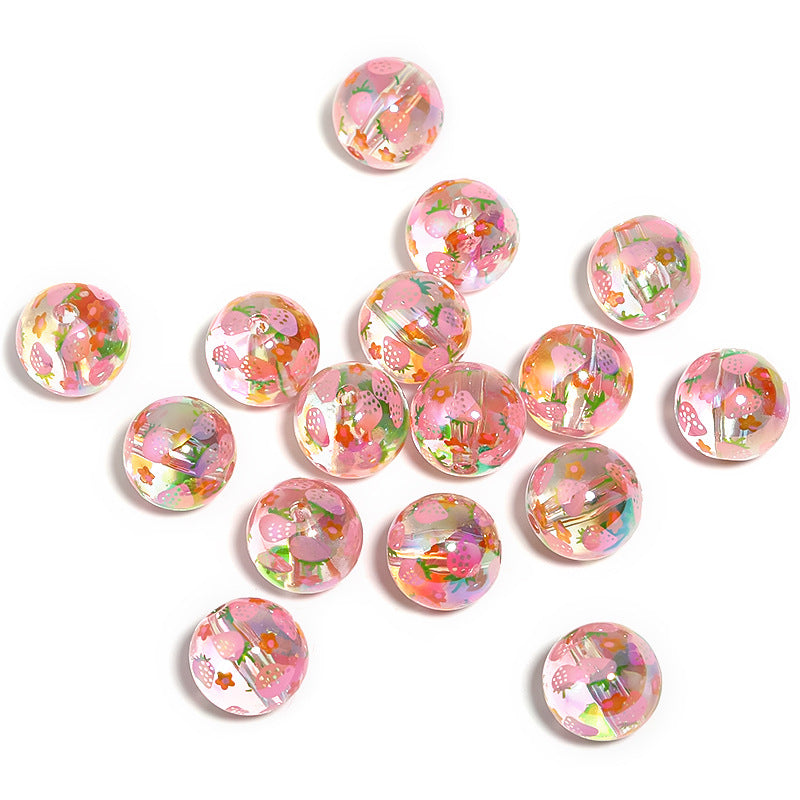 Wholesale 100pcs Acrylic Milk Strawberry DIY Printed Beads