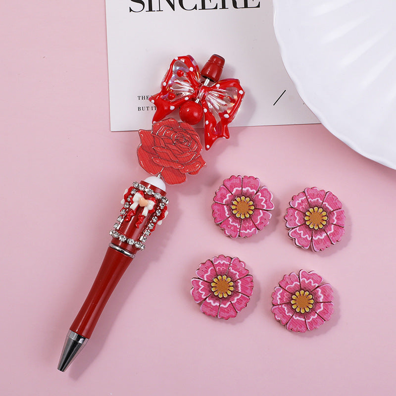 Wholesale 10pcs Through-hole double-sided embossed cartoon rose and sunflower beads