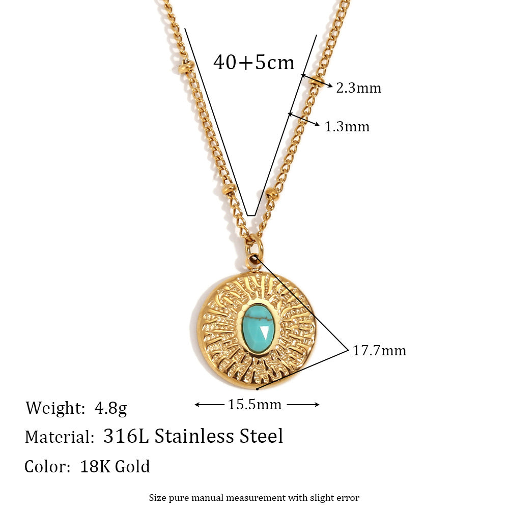Wholesale Golden natural stone eye turquoise Stainless Steel Necklace