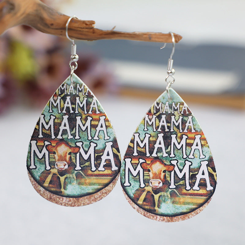 Wholesale leopard Leather earrings Mother' s Day gift cow head pattern