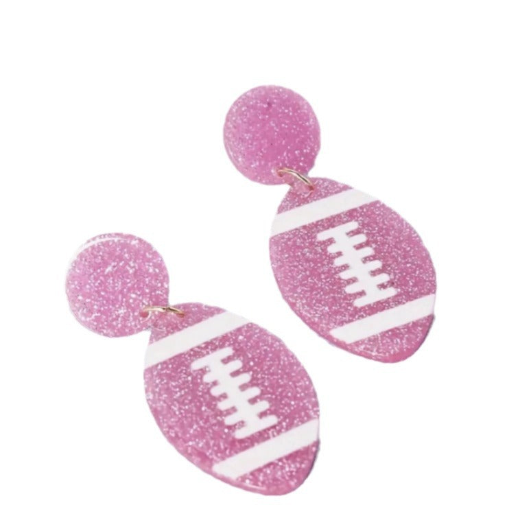 Wholesale Sports themed rugby sequin acrylic earrings
