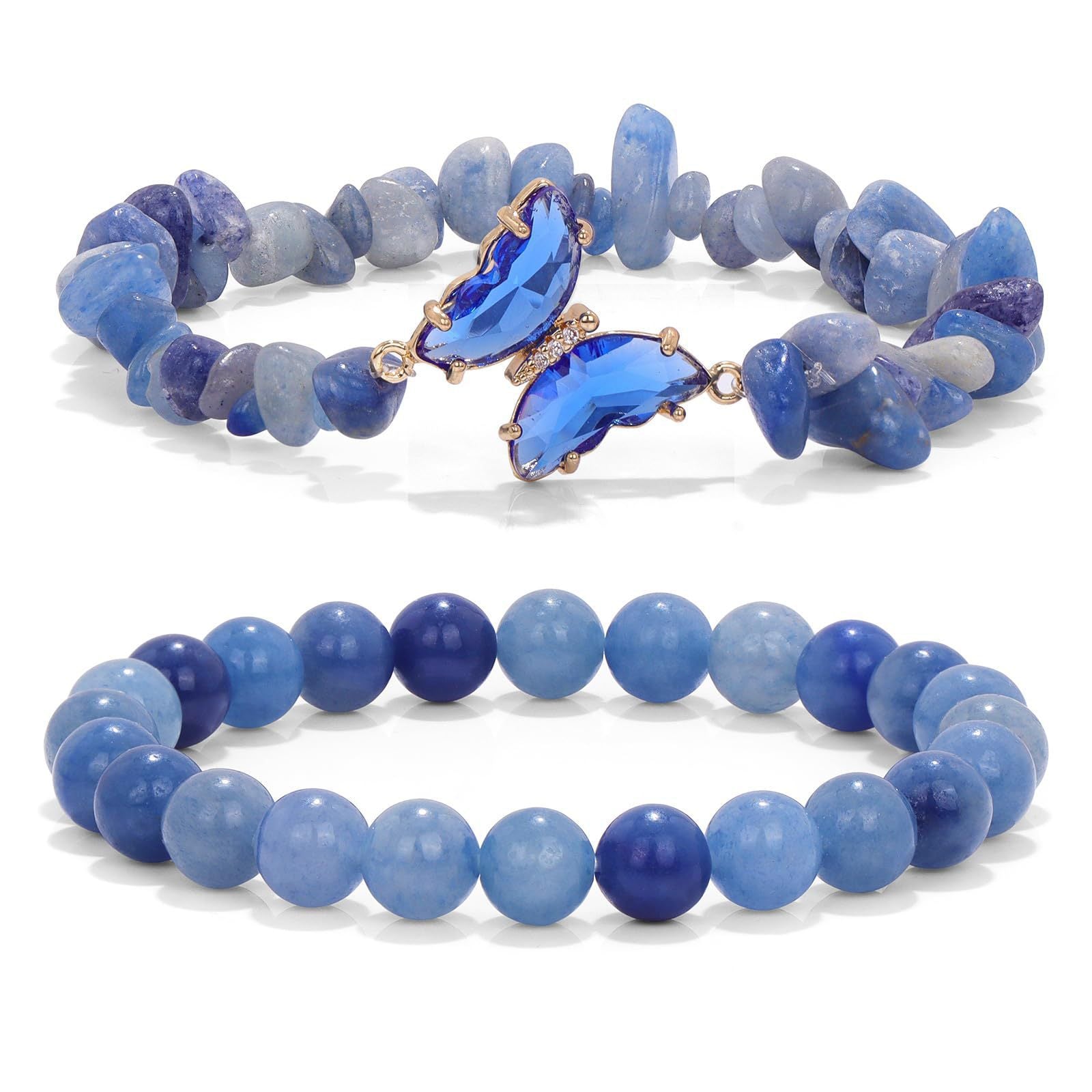 Wholesale Butterfly Double Layer Amethyst Chip Beaded Bracelet Women S Fashion Jewelry Accessory Boutique Resale Gift