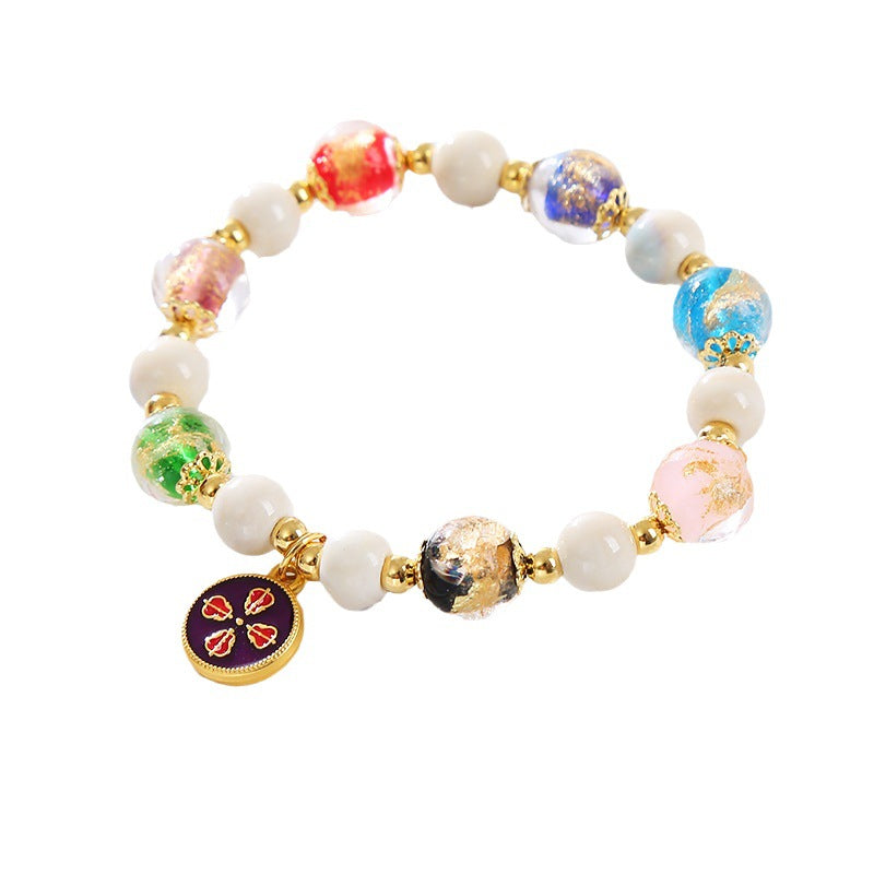 Wholesale Glazed Ceramic Retro Five-Way Glass Bracelet
