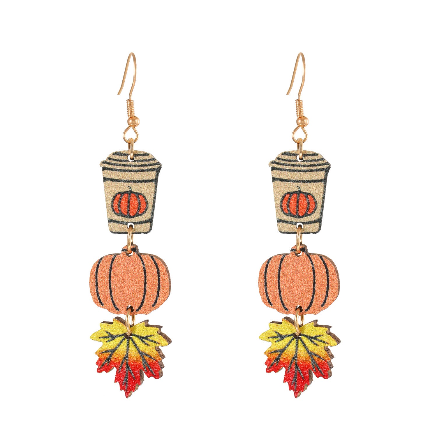 Wholesale Wooden  Earrings Pumpkin Maple Leaf Ghost Cat Hollow Drop Design Electroplated Chic Fashion Jewelry Accessory For Women