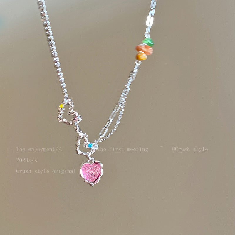 Wholesale Colored Love Broken Silver Alloy Necklaces