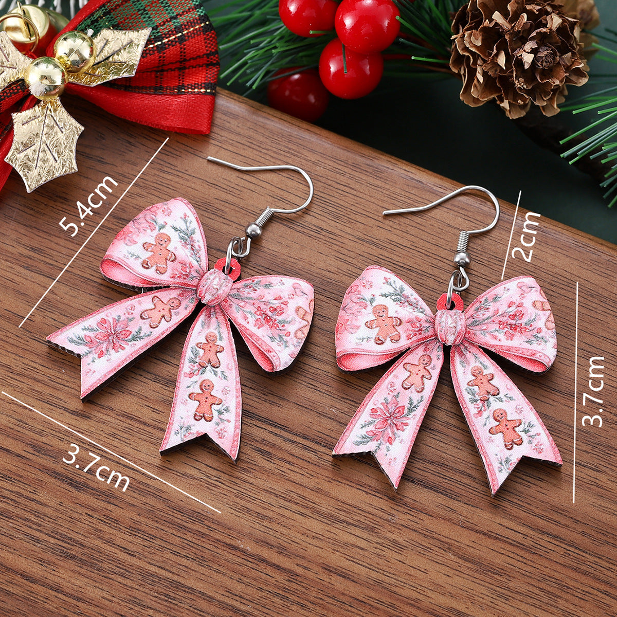Wholesale Christmas Bow Pendant Wooden Double-Sided Earrings