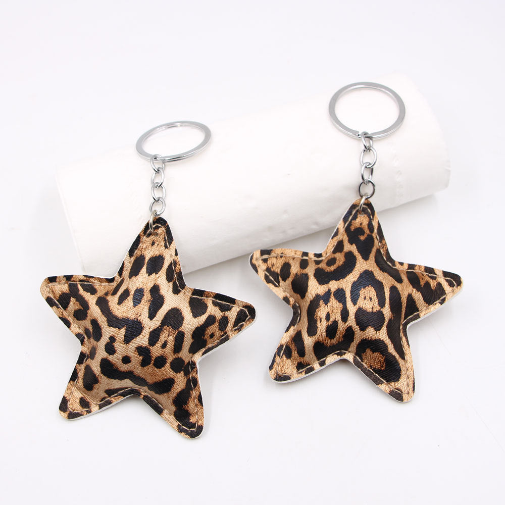 Wholesale Leopard Print Star Luggage Charm Keychain Champagne Gold Artificial Leather Chic Bag Charm For Boutique Resale