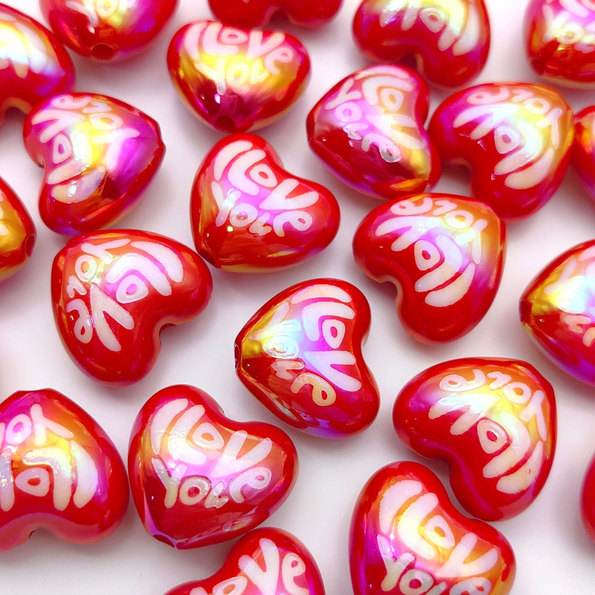 Wholesale   20pcs UV Color Plated  Printing English Love Acrylic Beads
