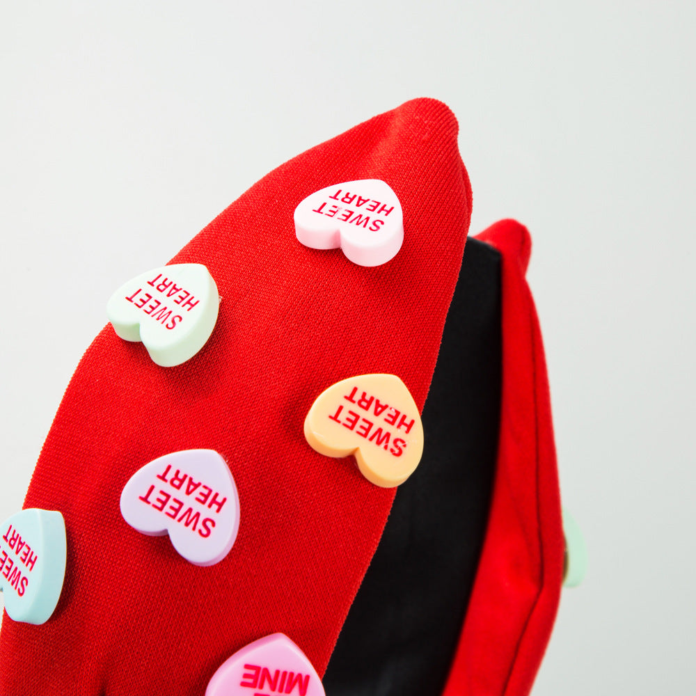 Wholesale Valentine's Day Letter Love Heart Wide Edge Tied Pure Color Fabric Hair Accessories For Women