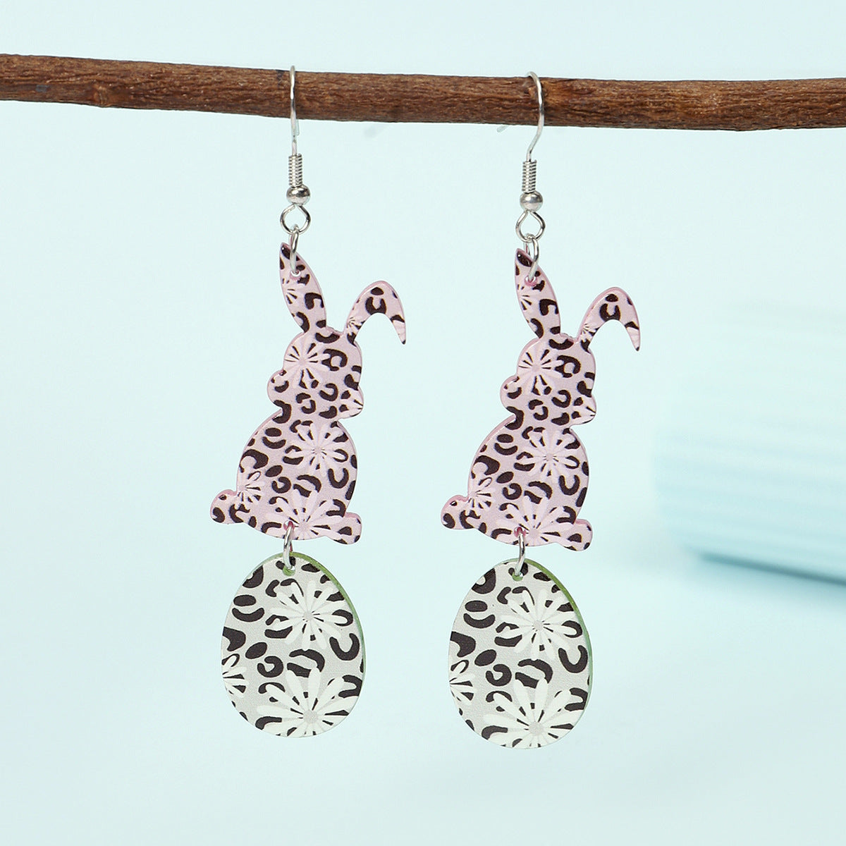 Wholesale Happy Easter rabbit Egg Print Leopard Flower Acrylic Earrings