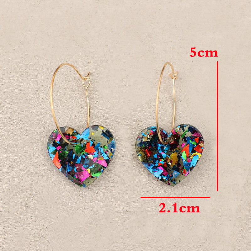 Wholesale Valentine's Day Collection Hyuna Style Sequin Transparent Heart Shape Multicolor Women's Earrings