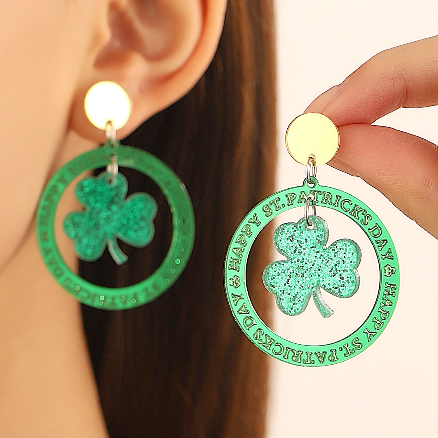 Wholesale St.  Patrick' s Day Green Clover Hat Boots Letter Acrylic Earrings