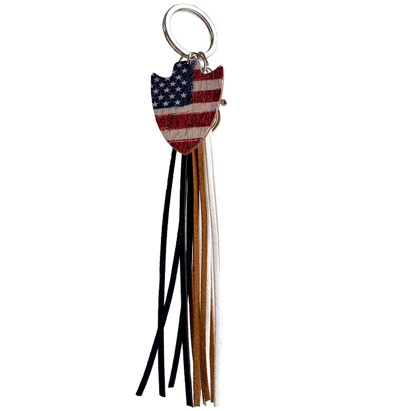 Wholesale 3pcs/pack American Flag Baseball Tassel Wood Keychain
