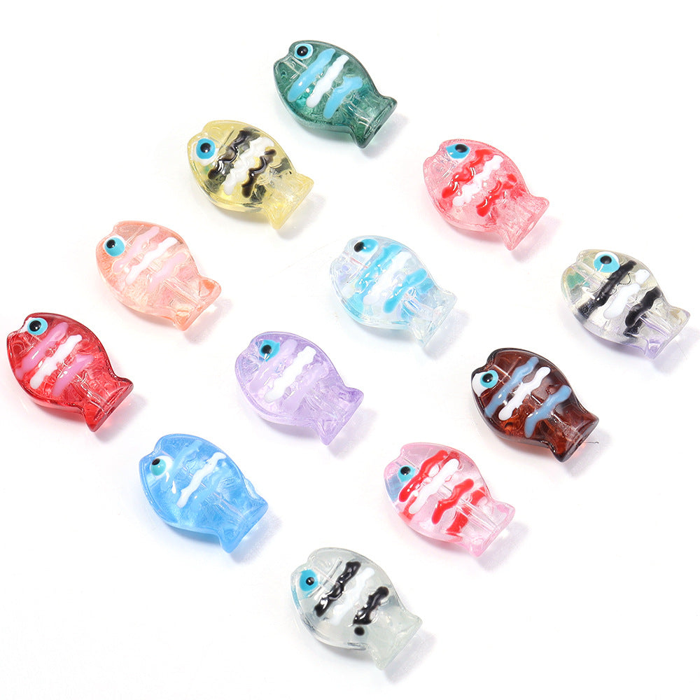 Wholesale 10pcs Ocean Cute Glass Hand-Painted Fish Beads
