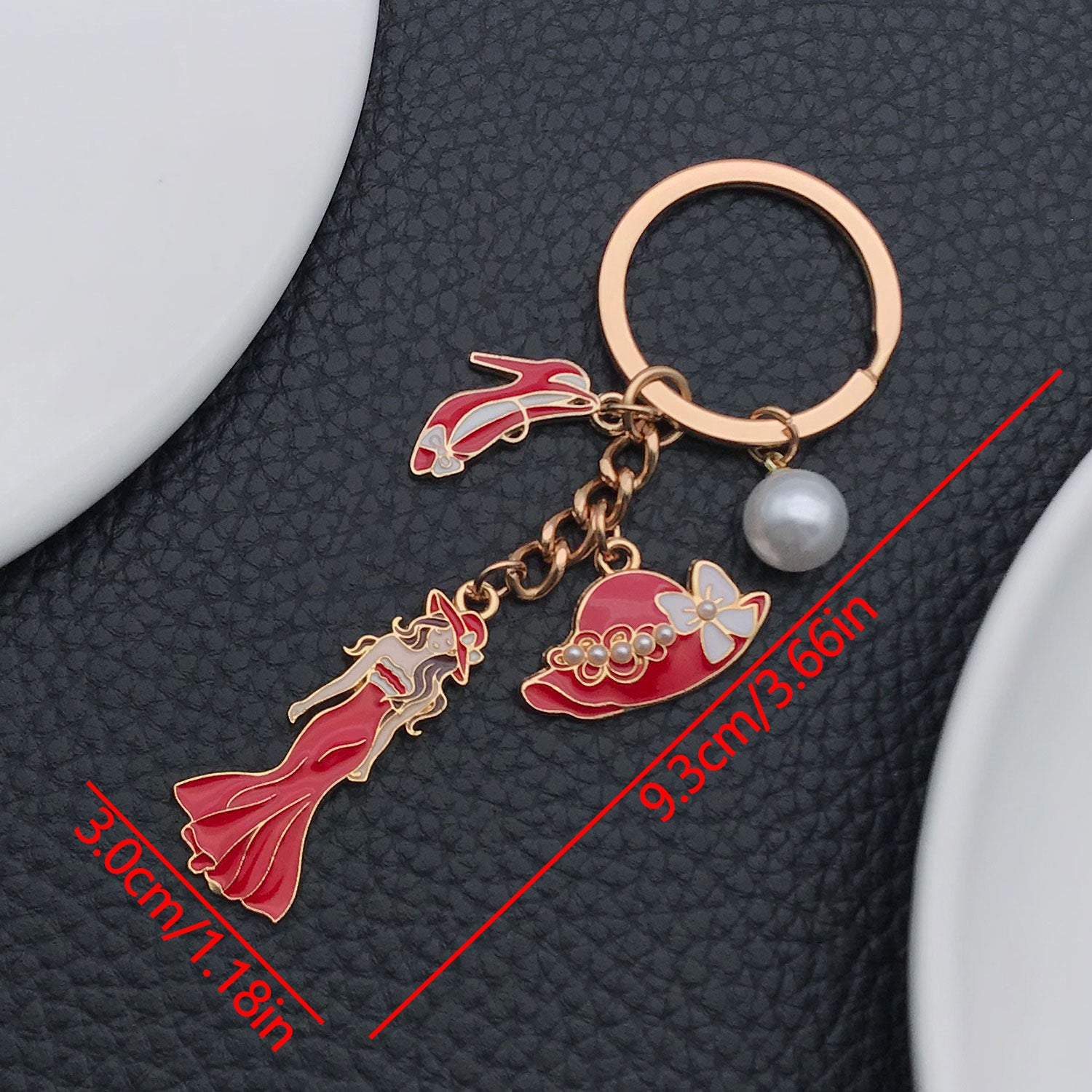 Wholesale White dress girl's hat high heels pearl Metal Keychain