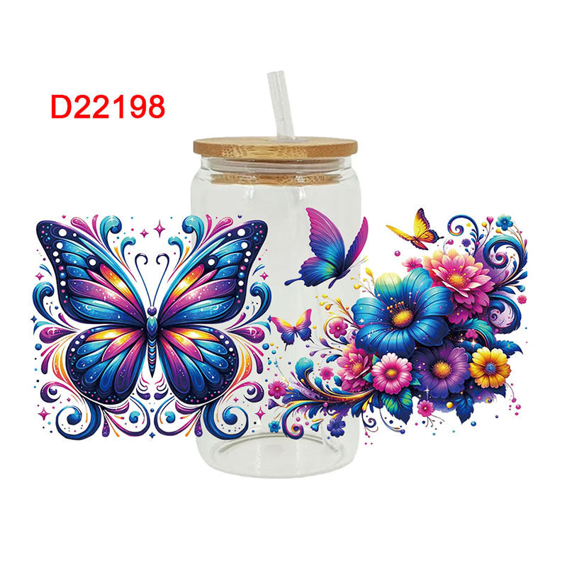 Wholesale Flower Butterfly Cat 16oz Cup UV DTF Wraps