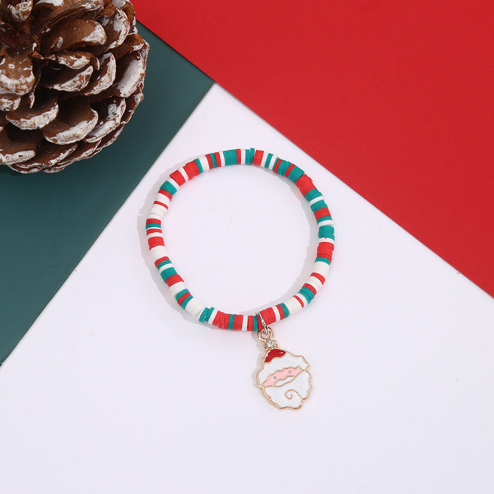 Wholesale Christmas Santa Reindeer Snowman Polymer Clay Charm Bracelet Handmade Holiday Fashion Jewelry Accessory Gift