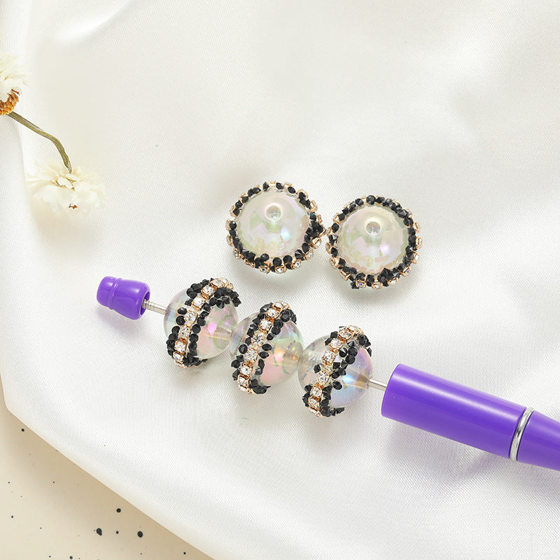 Wholesale 10pcs luminous with diamond straight hole handmade round Acrylic beads