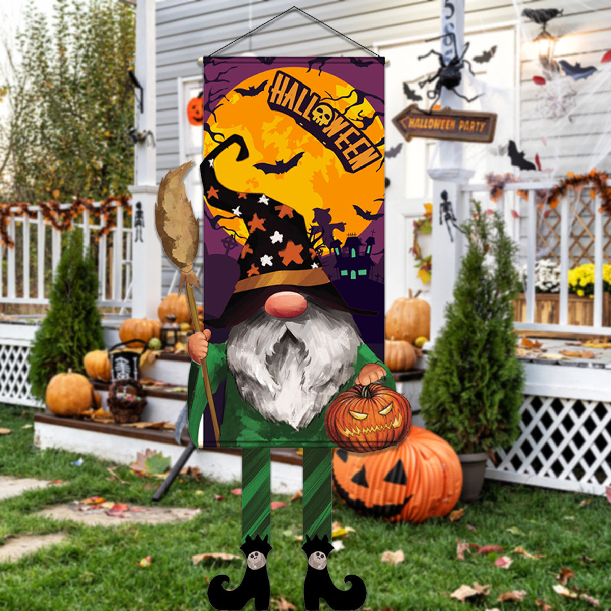 Wholesale Halloween Long Legs Dangling Elf White Ghost Hanging Flag Garden Non-woven Outdoor Banner